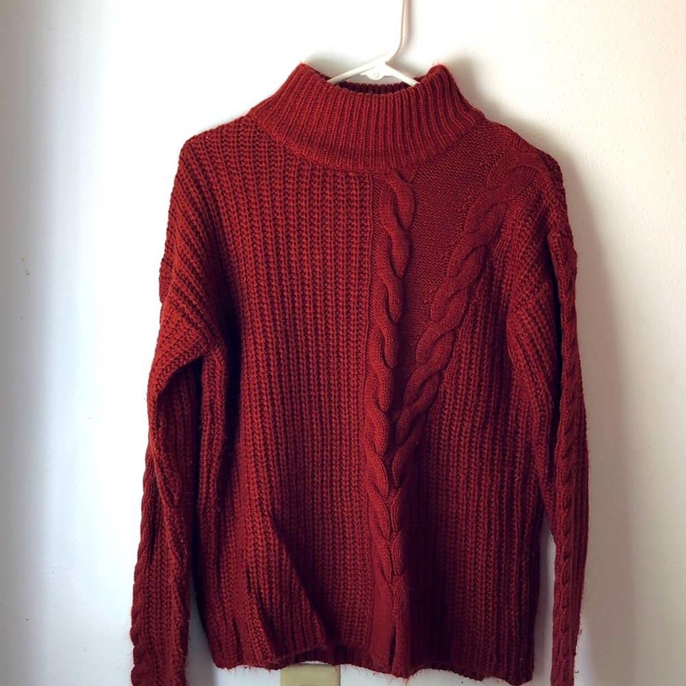 Turtle neck knit sweater in burnt orange